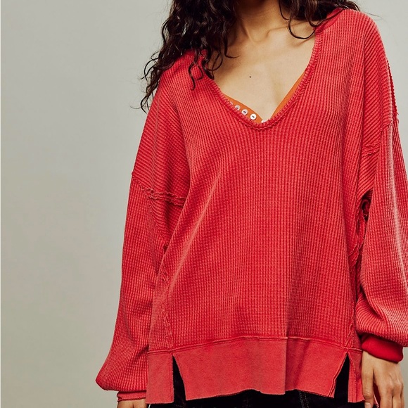 NEW Free People We The Free Buttercup Thermal In Talking Roses Red - Picture 2 of 13